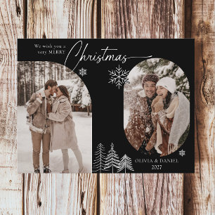 Cartão Postal De Festividades Pinheiro fino arquitetado 2 fotos de natal preto
