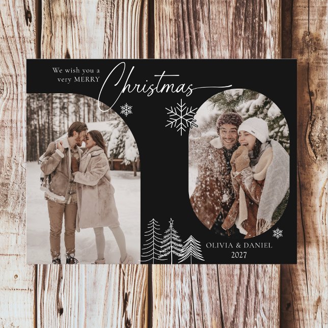 Cartão Postal De Festividades Pinheiro fino arquitetado 2 fotos de natal preto (Criador carregado)