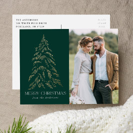 Cartão Postal De Festividades Pinheiro Verde de Inverno Brilhante Foto de Natal 