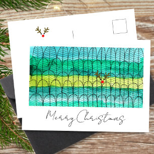Cartão Postal De Festividades Pinheiros de Natal com Rudolph Chamado de Aquarela
