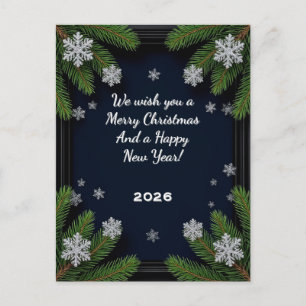 Cartão Postal De Festividades Pinho de Natal Azul Escuro Elegante de Inverno