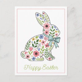 Cartão Postal De Festividades Pink and Blue Wildflower Easter Rabbit