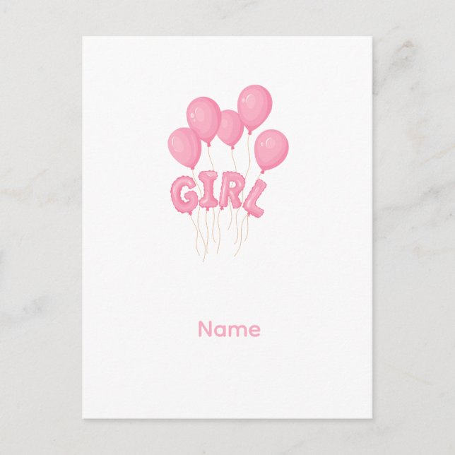 Cartão Postal De Festividades Pink Baby Girl Balloon Celebration - Cute Nursery  (Frente)