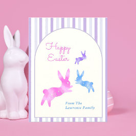 Cartão Postal De Festividades Pink Blue Purple Watercolor Cute Bunny Easter 