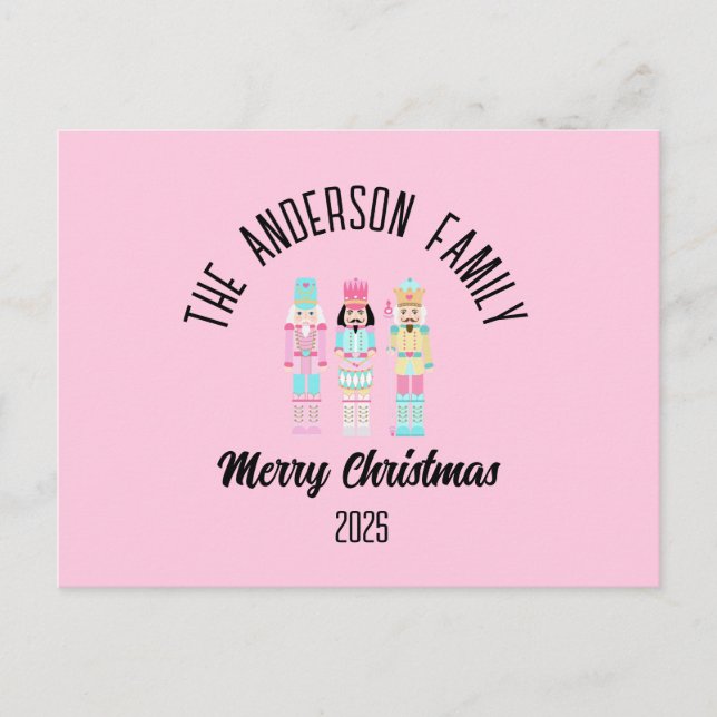 Cartão Postal De Festividades Pink Christmas Nutcracker Pastel Personalized Name (Frente)