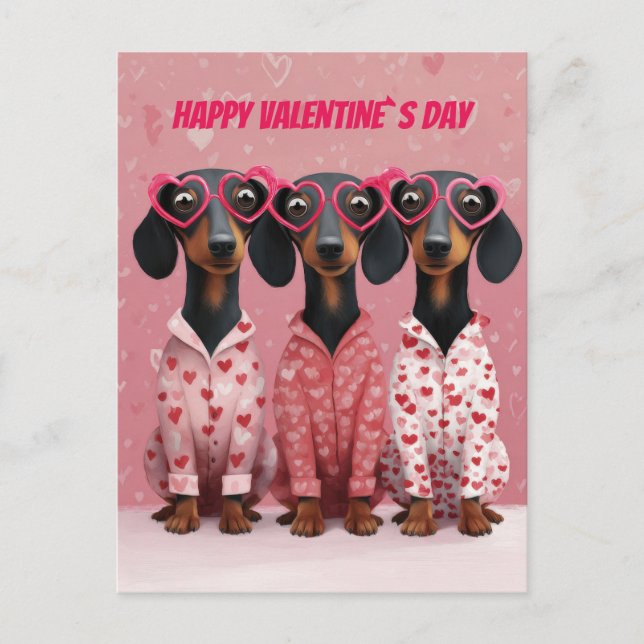 Cartão Postal De Festividades  Pink Dachshund Valentine’s Day Card (Frente)