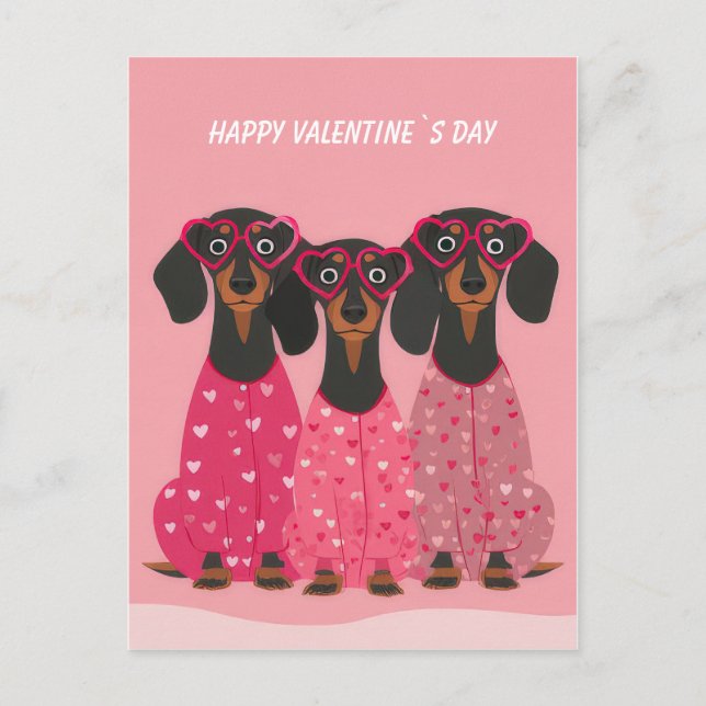 Cartão Postal De Festividades  Pink Dachshund Valentine’s Day Card (Frente)