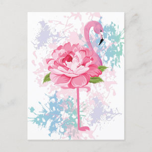 Cartão Postal De Festividades Pink flamingo Floral design