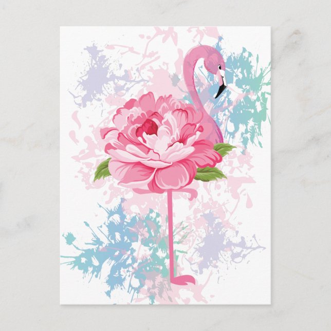 Cartão Postal De Festividades Pink flamingo Floral design (Frente)