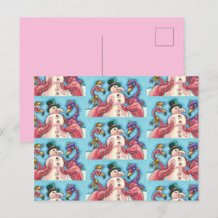 CARTÃO POSTAL DE FESTIVIDADES PINK FLAMINGOS FAZEM NEVE, AVES DE NATAL ENGRAÇADO