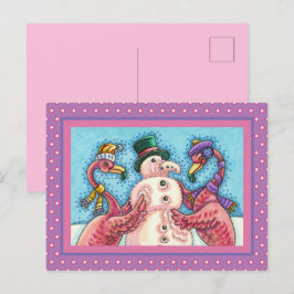 CARTÃO POSTAL DE FESTIVIDADES PINK FLAMINGOS FAZEM NEVE, AVES DE NATAL ENGRAÇADO