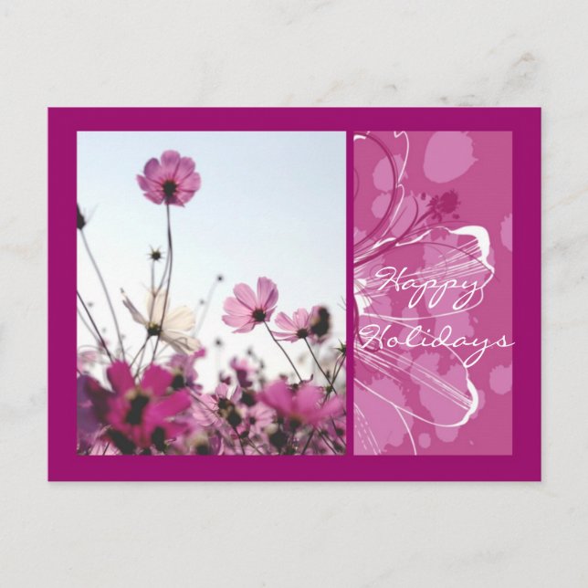 Cartão Postal De Festividades Pink flowers floral nature happy holidays designer (Frente)