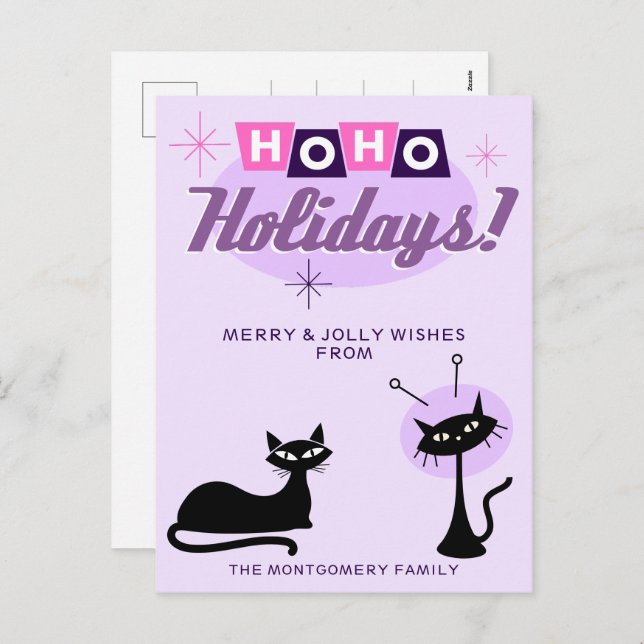 Cartão Postal De Festividades Pink Midcentury Modern Ho Ho Holidays Christmas (Frente/Verso)