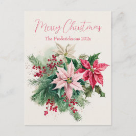 Cartão Postal De Festividades Pink Poinsettias Elegant Christmas Postcard