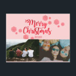 Cartão Postal De Festividades Pink Red Glittery Christmas photo Post Card<br><div class="desc">Personalize this Pink Red Glittery Christmas photo Post Card with your Photos and Names.</div>