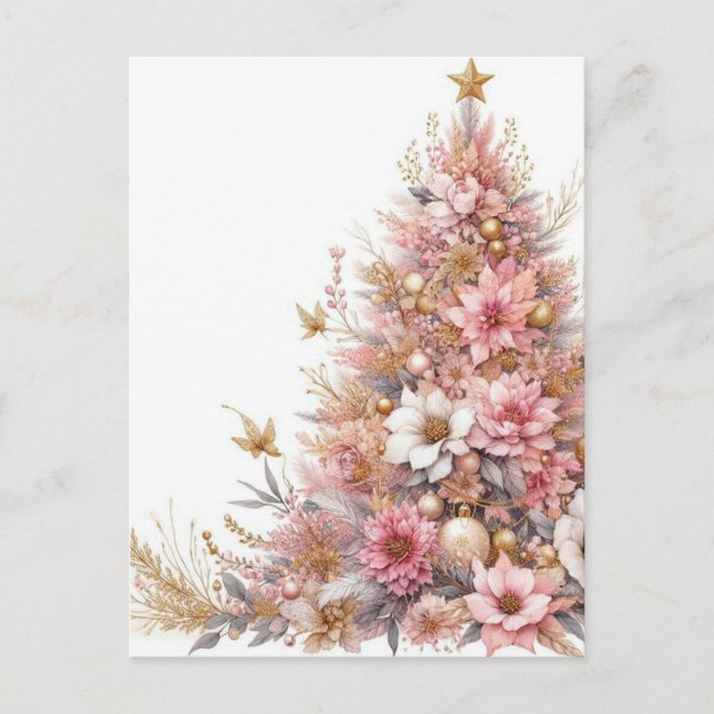 Cartão Postal De Festividades Pink, soft pastel Christmas Tree (Frente)