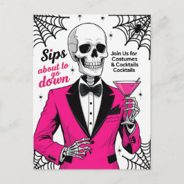 Cartão Postal De Festividades Pink Suit Skeleton Halloween