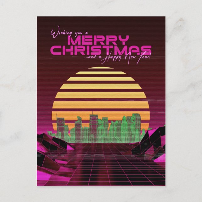 Cartão Postal De Festividades Pink Synthwave Natal (Frente)
