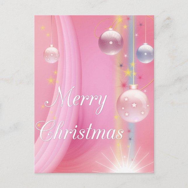 Cartão Postal De Festividades Pink with Bulbs Merry Natal Holiday Postcards (Frente)