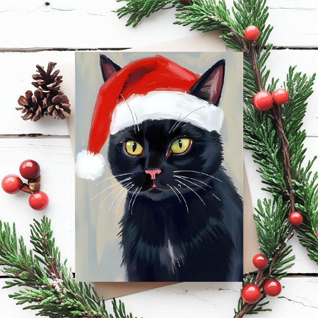 Cartão Postal De Festividades Pintado de Natal de Gato Negro (Criador carregado)