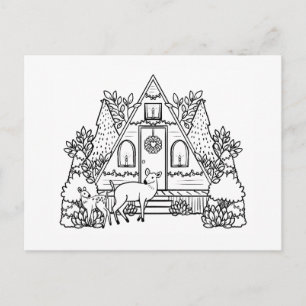Cartão Postal De Festividades Pinte Você Mesmo Casa de Natal e Manta de Veado