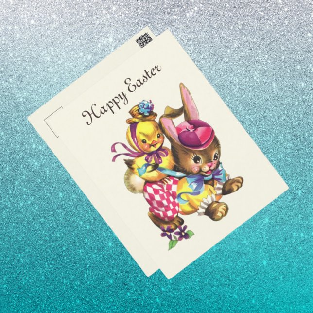Cartão Postal De Festividades pintinho de coelhinho de Páscoa fofo (Criador carregado)