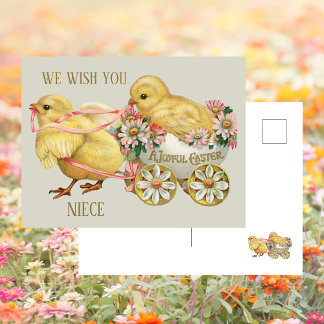 Cartão Postal De Festividades Pintinho de Vintage, Floral Felz pascoa Niece