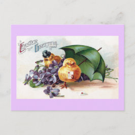 Cartão Postal De Festividades Pintinhos e Violetas Páscoa de Vintage