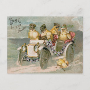 Cartão Postal De Festividades Pinto de Páscoa Carro Antigo Não-Me-Toque