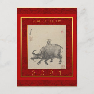 Cartão Postal De Festividades Pintor chinês Ox Ano Novo 2021 PostC