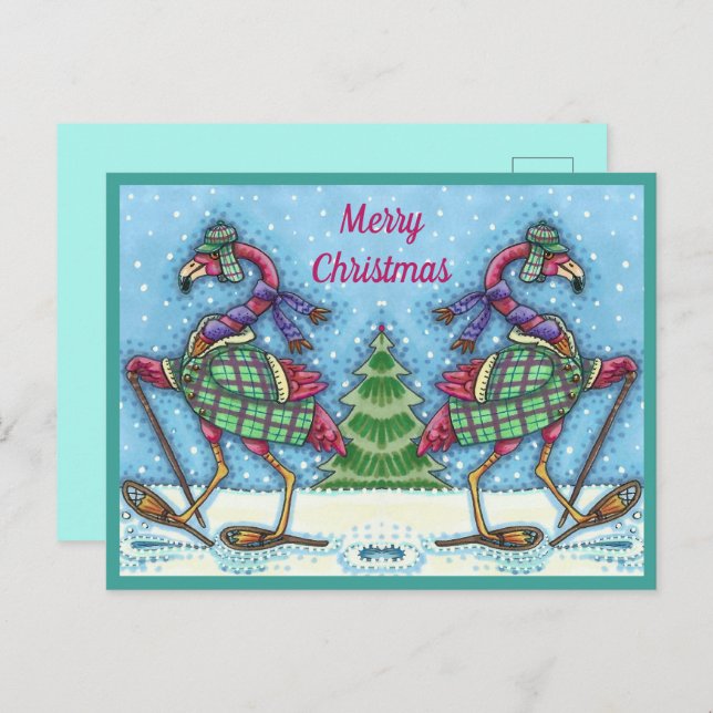 CARTÃO POSTAL DE FESTIVIDADES PINTOS DE NEVE E PINOS DE CASACO (Frente/Verso)