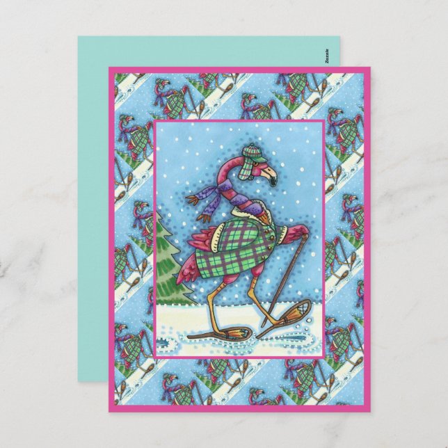 CARTÃO POSTAL DE FESTIVIDADES PINTOS DE NEVE E PINOS DE CASACO (Frente/Verso)