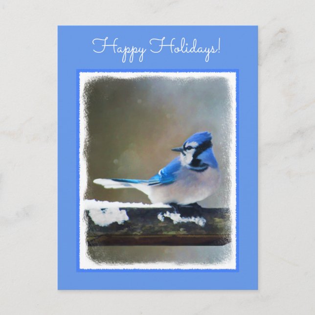Cartão Postal De Festividades Pintura Blue Jay - Arte Original para Pássaros (Frente)