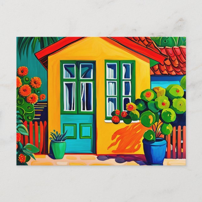 Cartão Postal De Festividades Pintura brilhante e vívida da casa (Frente)