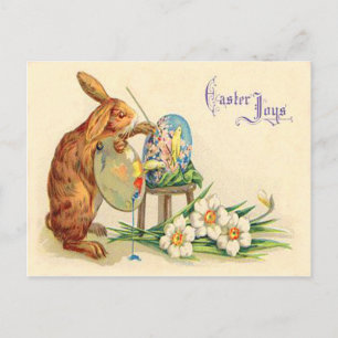 Cartão Postal De Festividades Pintura Coelhinho da Páscoa Vintage Ovos da Páscoa