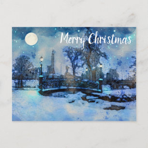Cartão Postal De Festividades Pintura da noite de inverno no parque urbano