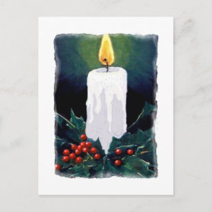 Cartão Postal De Festividades Pintura da Vela e da Holly: Natal