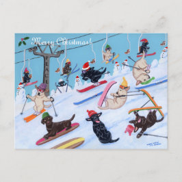 Cartão Postal De Festividades Pintura de Labradores de Natal Divertido