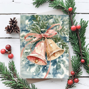 Cartão Postal De Festividades Pintura de Natal em Aquarela Jingle Bells Festa de