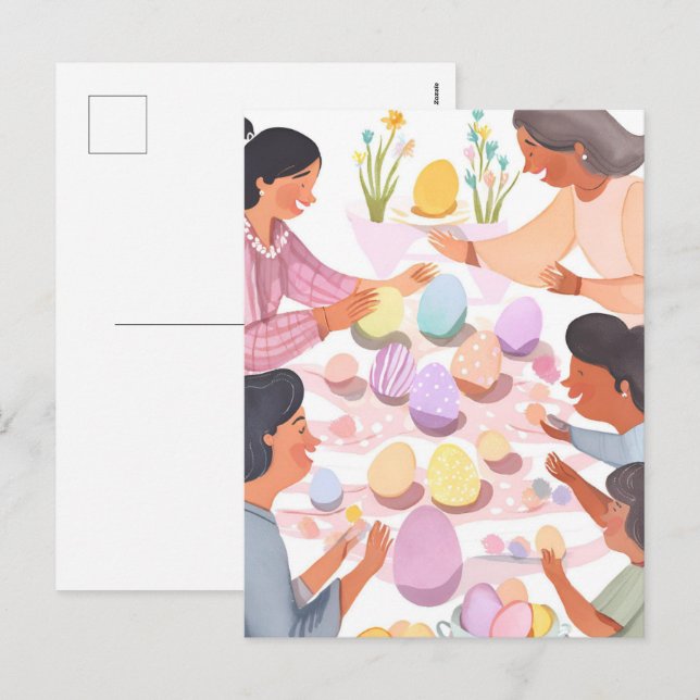 Cartão Postal De Festividades Pintura de Ovos de Páscoa | Páscoa de Aquarela Fís (Frente/Verso)