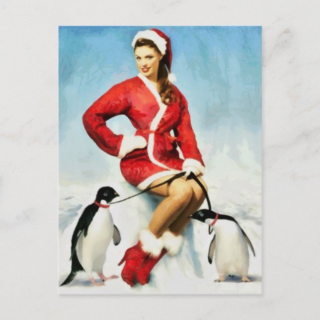 Cartão Postal De Festividades Pintura de Papais noeis (Frente)