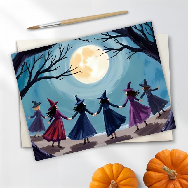 Cartão Postal De Festividades Pintura do Bruxo Seance Halloween (Criador carregado)