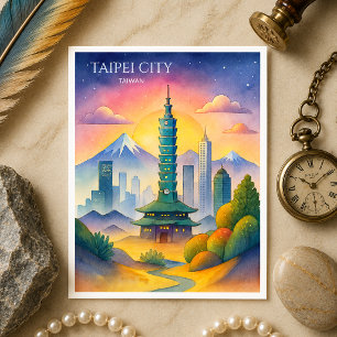 Cartão Postal De Festividades Pintura em aquarela da paisagem urbana da cidade d