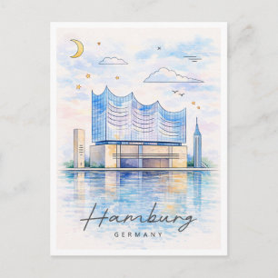 Cartão Postal De Festividades Pintura em Aquarela da Silhueta de Hamburgo   Viag