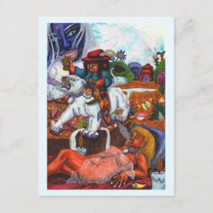 Cartão Postal De Festividades Pintura em aquarela Eros cavalga Leoa Aurora Sonho