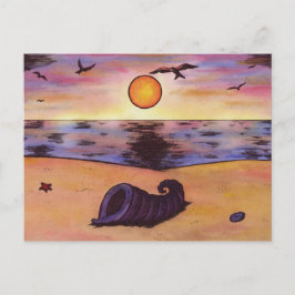 Cartão Postal De Festividades pintura em aquarela mexilhão na praia durante o pô
