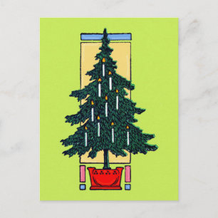 Cartão Postal De Festividades Pintura em árvore de Natal