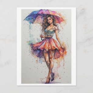 Cartão Postal De Festividades Pintura na Chuva em um