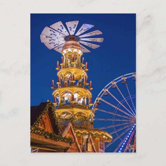 Cartão Postal De Festividades Pirâmide no mercado de Natal em Rostock (Frente)