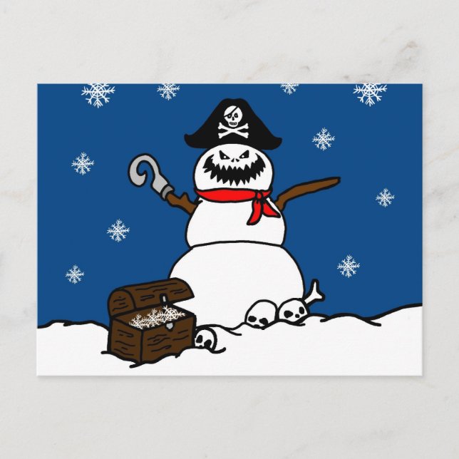 Cartão Postal De Festividades Pirata de Natal Snowman (Frente)
